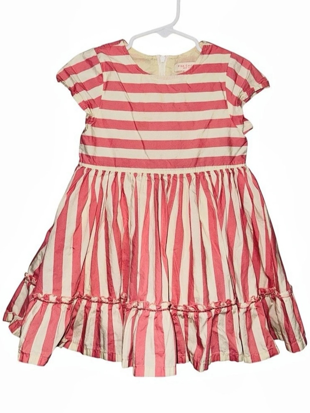 Pink Chicken Striped Girls' Dress Pink & Cream Size 3Y Ruffle Hem